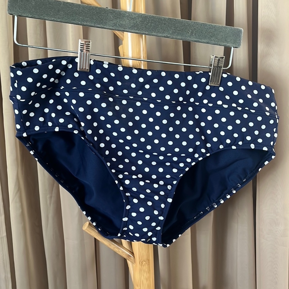 Lands End polka dot bikini bottom size 16. Excellent condition $30 dark blue​